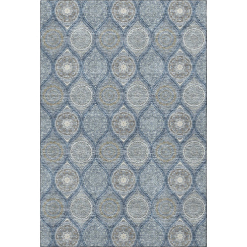8' X 10' Navy Blue Ivory And Taupe Ogee Washable Area Rug With UV Protection
