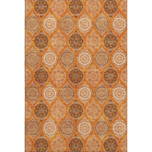 5' X 8' Orange Ivory And Gray Ogee Washable Area Rug With UV Protection