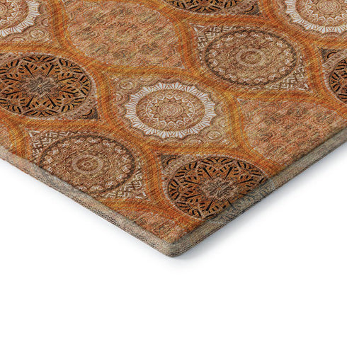 5' X 8' Orange Ivory And Gray Ogee Washable Area Rug With UV Protection