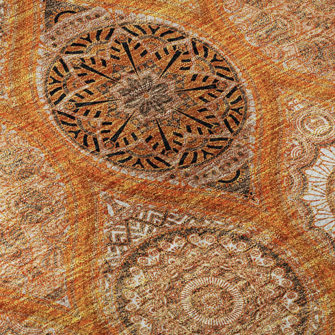 5' X 8' Orange Ivory And Gray Ogee Washable Area Rug With UV Protection