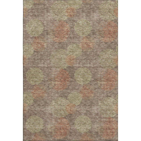 5' X 8' Brown Artichoke Green And Taupe Abstract Washable Area Rug With UV Protection