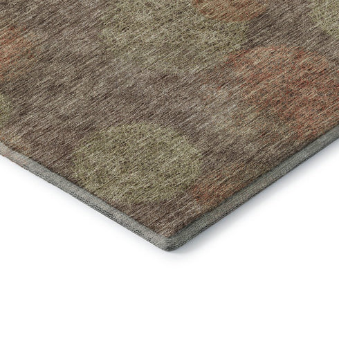 5' X 8' Brown Artichoke Green And Taupe Abstract Washable Area Rug With UV Protection