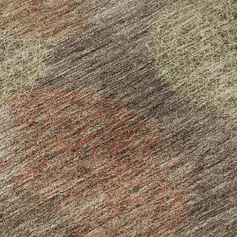5' X 8' Brown Artichoke Green And Taupe Abstract Washable Area Rug With UV Protection