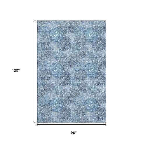 8' X 10' Denim Blue And Sky Blue Abstract Washable Area Rug With UV Protection
