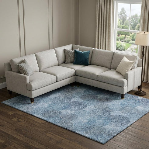 8' X 10' Denim Blue And Sky Blue Abstract Washable Area Rug With UV Protection