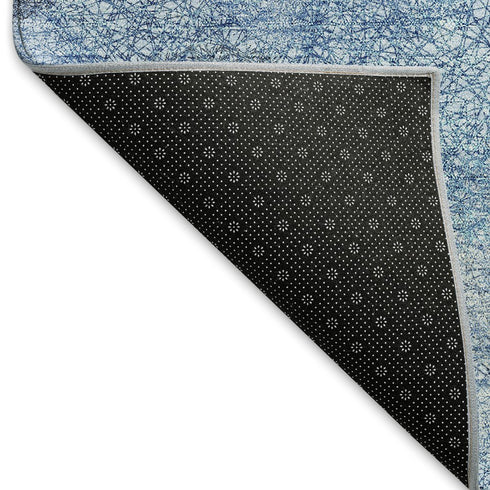 8' X 10' Denim Blue And Sky Blue Abstract Washable Area Rug With UV Protection