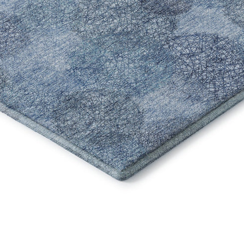 8' X 10' Denim Blue And Sky Blue Abstract Washable Area Rug With UV Protection
