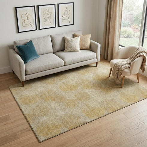 5' X 8' Gold And Beige Abstract Washable Area Rug With UV Protection