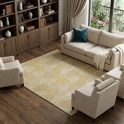 9' X 12' Gold And Beige Abstract Washable Area Rug With UV Protection