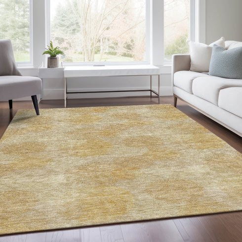9' X 12' Gold And Beige Abstract Washable Area Rug With UV Protection