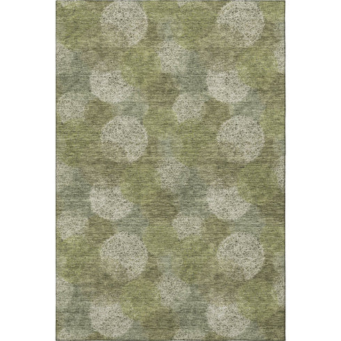 5' X 8' Green And Ivory Abstract Washable Area Rug With UV Protection