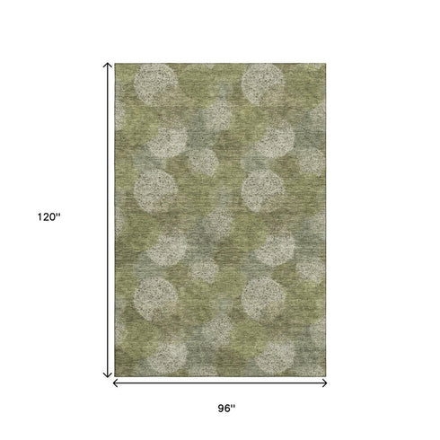 8' X 10' Green And Ivory Abstract Washable Area Rug With UV Protection
