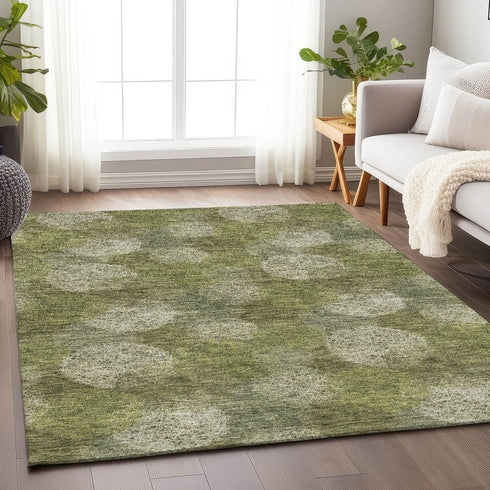 8' X 10' Green And Ivory Abstract Washable Area Rug With UV Protection