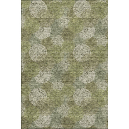 8' X 10' Green And Ivory Abstract Washable Area Rug With UV Protection