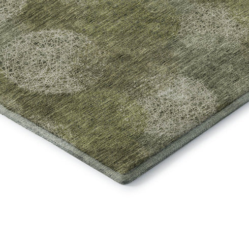 8' X 10' Green And Ivory Abstract Washable Area Rug With UV Protection