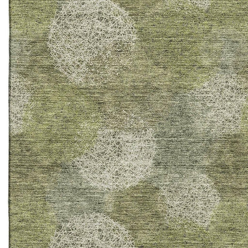8' X 10' Green And Ivory Abstract Washable Area Rug With UV Protection