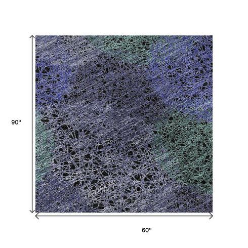 5' X 8' Purple And Green Abstract Washable Area Rug With UV Protection