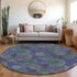 8' Purple And Green Abstract Washable Round Rug With UV Protection