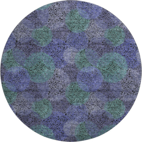 8' Purple And Green Abstract Washable Round Rug With UV Protection