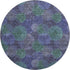 8' Purple And Green Abstract Washable Round Rug With UV Protection