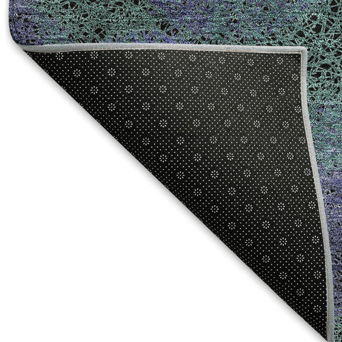 8' Purple And Green Abstract Washable Round Rug With UV Protection