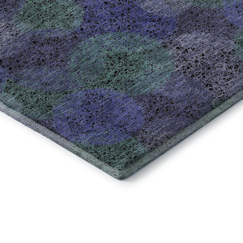 8' Purple And Green Abstract Washable Round Rug With UV Protection