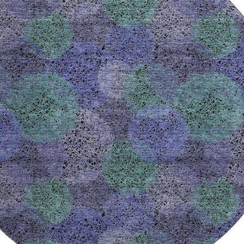 8' Purple And Green Abstract Washable Round Rug With UV Protection