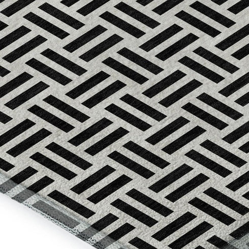 5' X 8' Black And Ivory Geometric Washable Area Rug With UV Protection