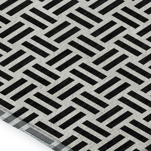 8' X 10' Black And Ivory Geometric Washable Area Rug With UV Protection