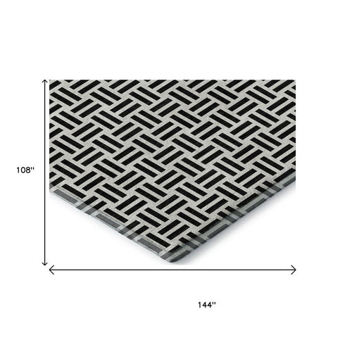 9' X 12' Black And Ivory Geometric Washable Area Rug With UV Protection