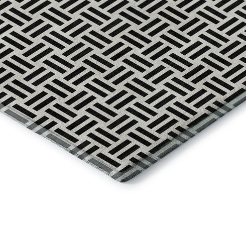 9' X 12' Black And Ivory Geometric Washable Area Rug With UV Protection