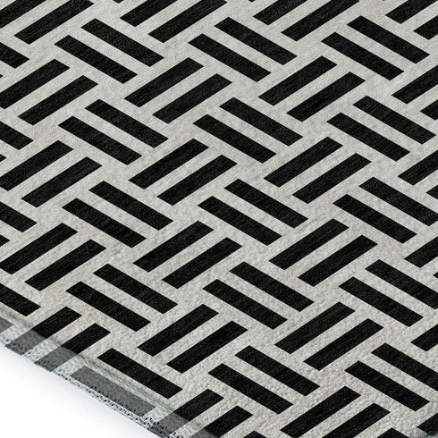 9' X 12' Black And Ivory Geometric Washable Area Rug With UV Protection