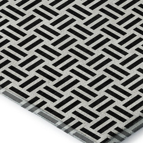 9' X 12' Black And Ivory Geometric Washable Area Rug With UV Protection
