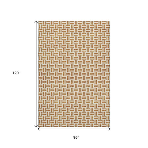 8' X 10' Copper And Ivory Geometric Washable Area Rug With UV Protection