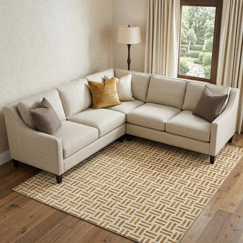 8' X 10' Copper And Ivory Geometric Washable Area Rug With UV Protection