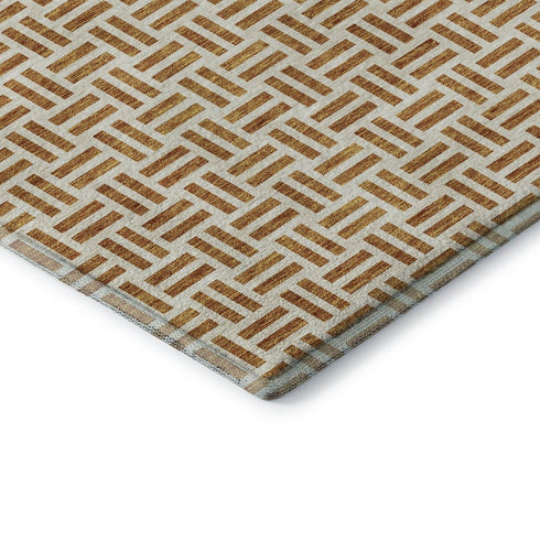 8' X 10' Copper And Ivory Geometric Washable Area Rug With UV Protection