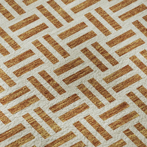8' X 10' Copper And Ivory Geometric Washable Area Rug With UV Protection
