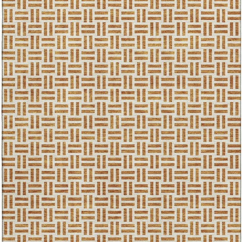 8' X 10' Copper And Ivory Geometric Washable Area Rug With UV Protection