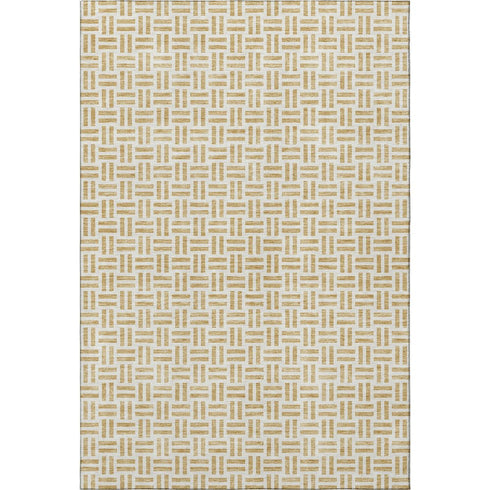 5' X 8' Gold And Ivory Geometric Washable Area Rug With UV Protection