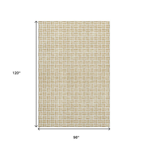 8' X 10' Gold And Ivory Geometric Washable Area Rug With UV Protection