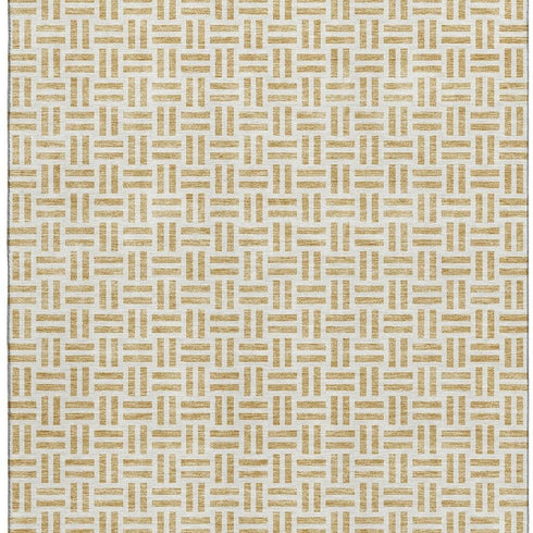 8' X 10' Gold And Ivory Geometric Washable Area Rug With UV Protection