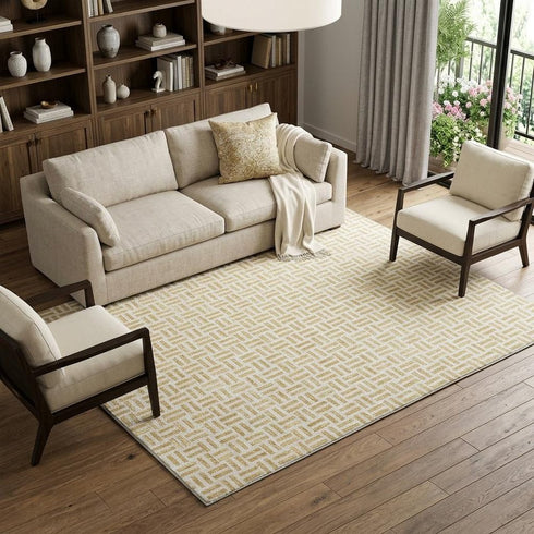 9' X 12' Gold And Ivory Geometric Washable Area Rug With UV Protection