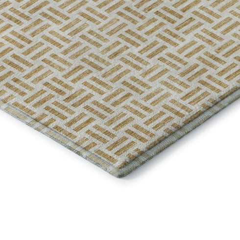 9' X 12' Gold And Ivory Geometric Washable Area Rug With UV Protection