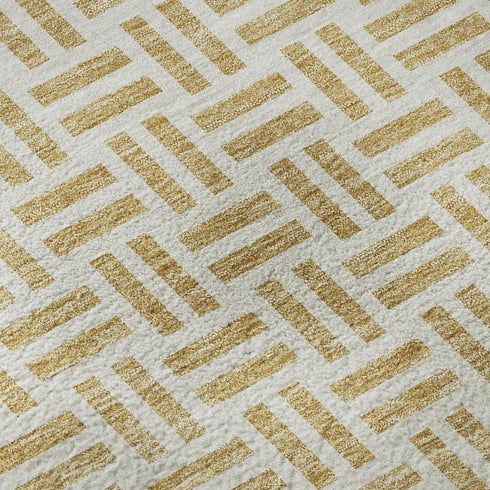 9' X 12' Gold And Ivory Geometric Washable Area Rug With UV Protection