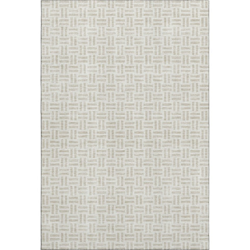 5' X 8' Ivory And Beige Geometric Washable Area Rug With UV Protection