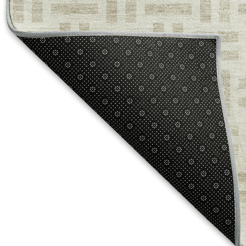 5' X 8' Ivory And Beige Geometric Washable Area Rug With UV Protection