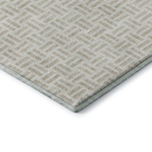 5' X 8' Ivory And Beige Geometric Washable Area Rug With UV Protection
