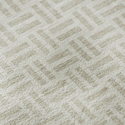 5' X 8' Ivory And Beige Geometric Washable Area Rug With UV Protection