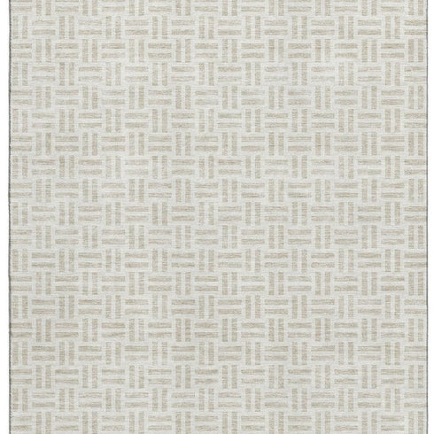5' X 8' Ivory And Beige Geometric Washable Area Rug With UV Protection