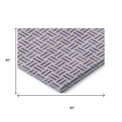 5' X 8' Lavender And Ivory Geometric Washable Area Rug With UV Protection